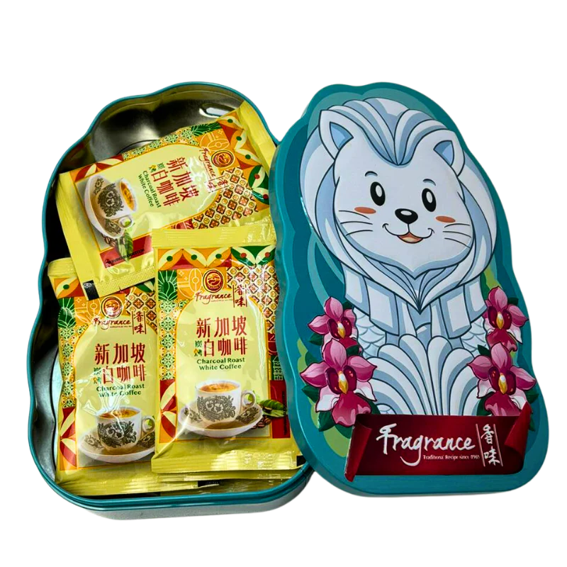 Merlion Tin Charcoal Roast White Coffee 鱼尾狮铁盒新加坡炭烤白咖啡 (12packets)